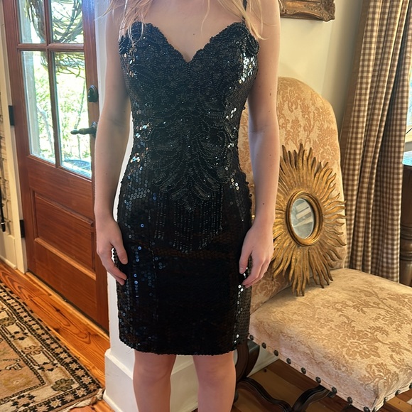 90s vintage sequin mini party formal dress - Picture 4 of 9